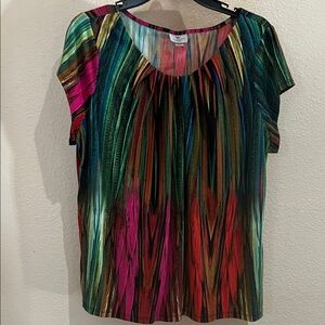 Worthington Multicolor Feather Print Blouse